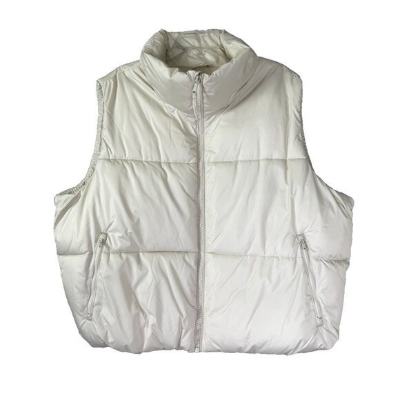 Old Navy Womens XXL Ivory Puffer Vest Pockets Layers Warm Cozy Chic Cottagecore - Picture 1 of 9